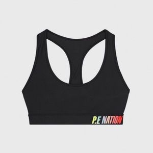 P.E. Nation Emerging Sports Bra in Black Rainbow Multi Racerback Active Crop